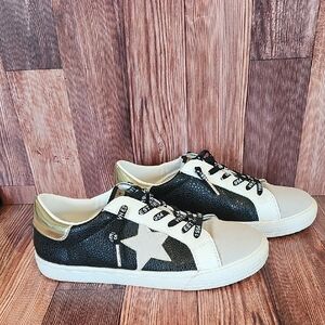 Vintage Havana Black and White Sneakers with Gold Highlights